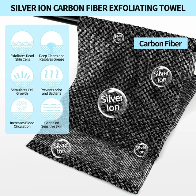 Alt view image 6 of 6 - Silver Ion & Carbon Fiber Exfoliating Washcloth Shower Towels