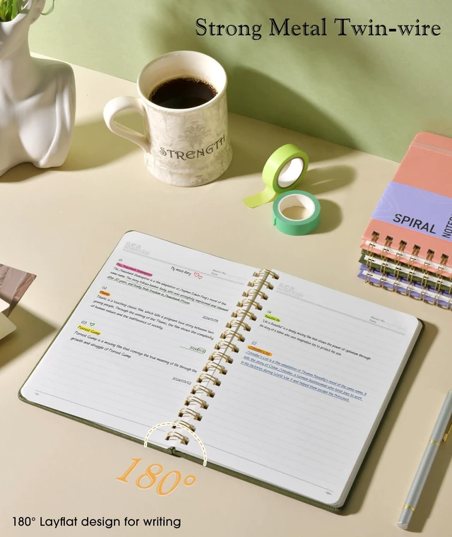 Alt view image 7 of 7 - A5 Hardcover Spiral Notebook, Lined, 150 Numbered Pages, 100 GSM, College Ruled, 5.75" x 8.38", Olive Green