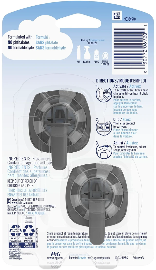 Alt view image 6 of 7 - Febreze Auto Air Freshener Vent Clip, New Car Scent, 2 Count