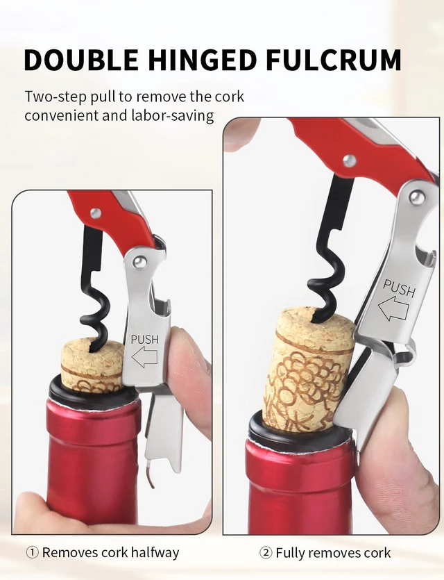 Alt view image 5 of 6 - CORKAS Wine Key Professional Heavy Duty Waiter Corkscrew with Double Hinged, Foil Cutter and Bottle Opener, Gifts for Servers Sommelier Bartenders, Red