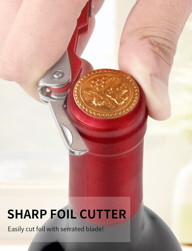 Alt view image 6 of 6 - CORKAS Wine Key Professional Heavy Duty Waiter Corkscrew with Double Hinged, Foil Cutter and Bottle Opener, Gifts for Servers Sommelier Bartenders, Red