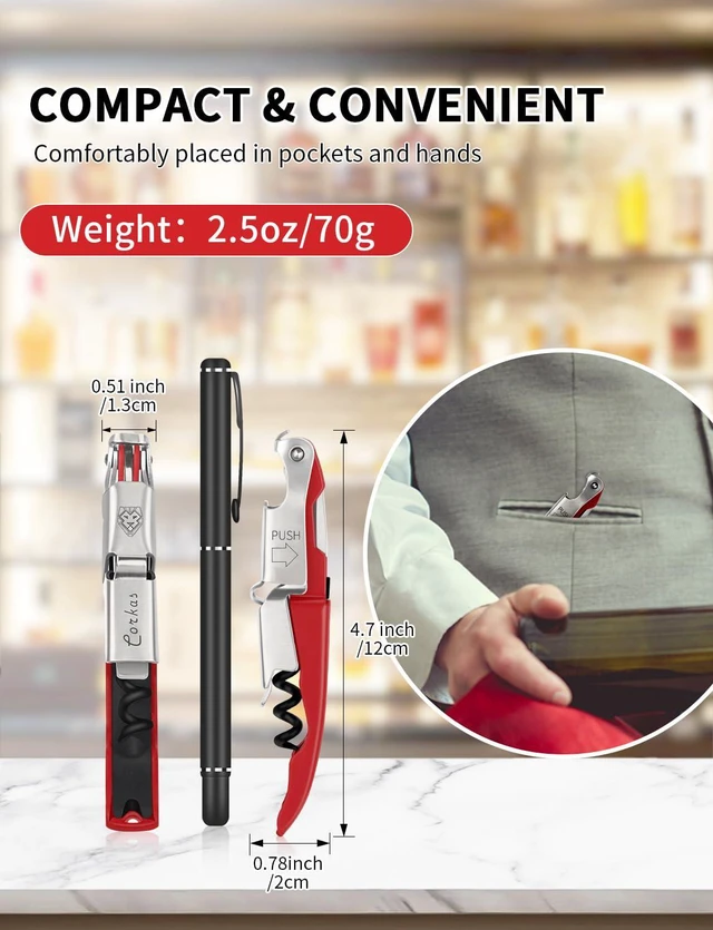 Alt view image 3 of 6 - CORKAS Wine Key Professional Heavy Duty Waiter Corkscrew with Double Hinged, Foil Cutter and Bottle Opener, Gifts for Servers Sommelier Bartenders, Red