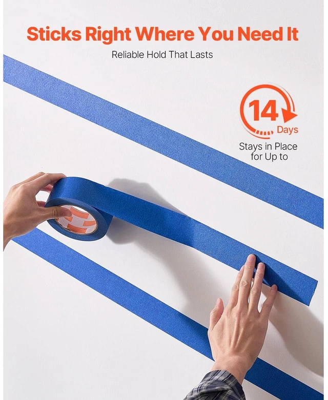 Alt view image 6 of 6 - KFFKFF Blue Painters Tape, 2Inches Wide (1.88In x 60Yds), Pack of 3 Rolls, Painting, Edges, Trim, Ceilings, Masking, Surface Protection, Easy Removal, DIY Crafts, Art Pro
