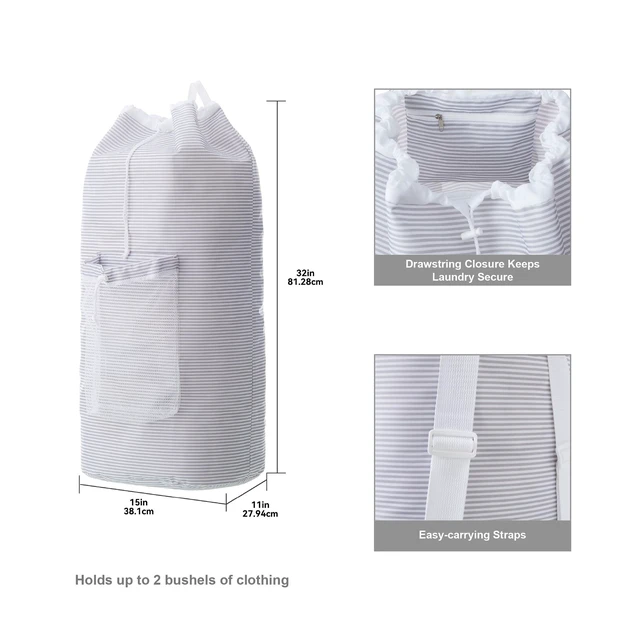 Alt view image 3 of 6 - Mainstays Backpack Laundry Bag with Mesh Pocket, Arctic White and Soft Silver