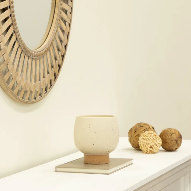Alt view image 6 of 6 - Mainstays 5.5in Cream Speckle Ceramic Indoor Planter with Tan Base
