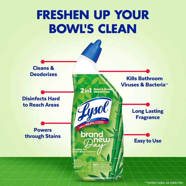 Alt view image 3 of 5 - Lysol Toilet Bowl Cleaner Clinging Gel, Disinfecting Bathroom Cleaner & Stain Remover, Bamboo Scent, 24fl oz (2-Pack)