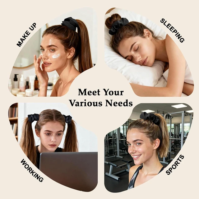 Alt view image 7 of 7 - 8PCS Black Satin Scrunchies - Silk Hair Ties, No Crease, Frizz-Free, Gentle Elastic for Thick & Thin Hair, Soft & Stylish Hair Accessories Gifts