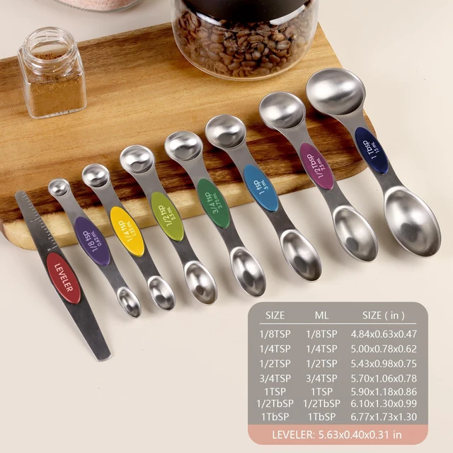 Alt view image 6 of 6 - ChefAide Set of 8 Magnetic Measuring Spoons, Stainless Steel, Dual Sided