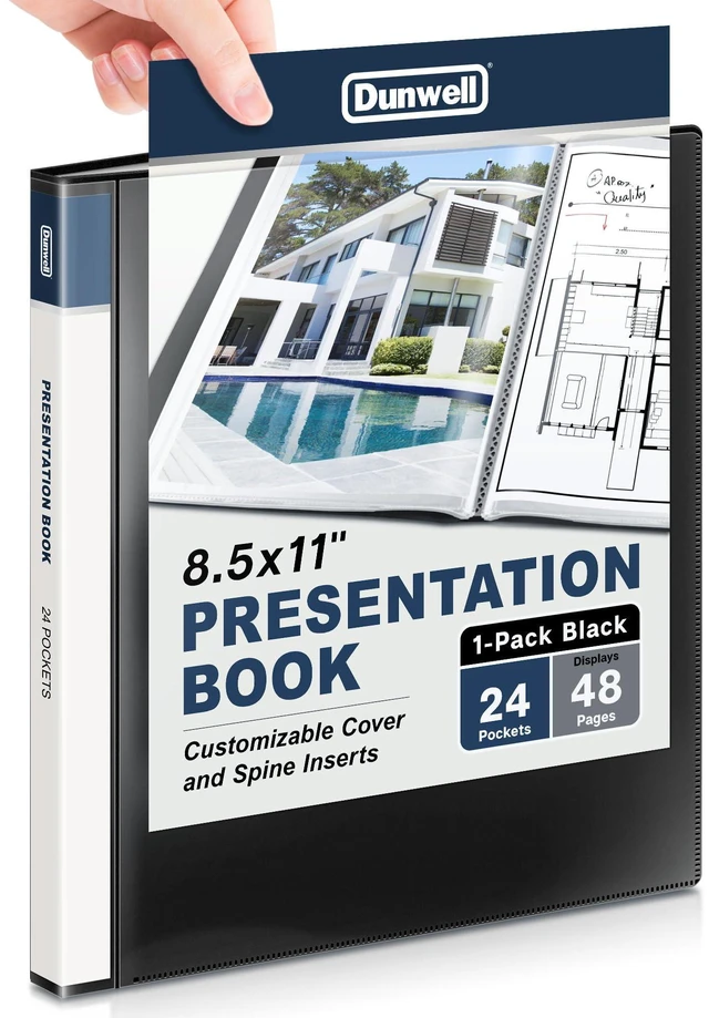 Main image of Dunwell 24-Pocket Presentation Binder, 8.5x11 Portfolio Book, Black