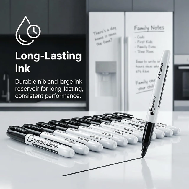 Alt view image 7 of 7 - Volcanics Black Dry Erase Markers, Fine Tip, 12 Pack