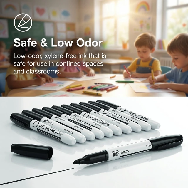 Alt view image 2 of 7 - Volcanics Black Dry Erase Markers, Fine Tip, 12 Pack