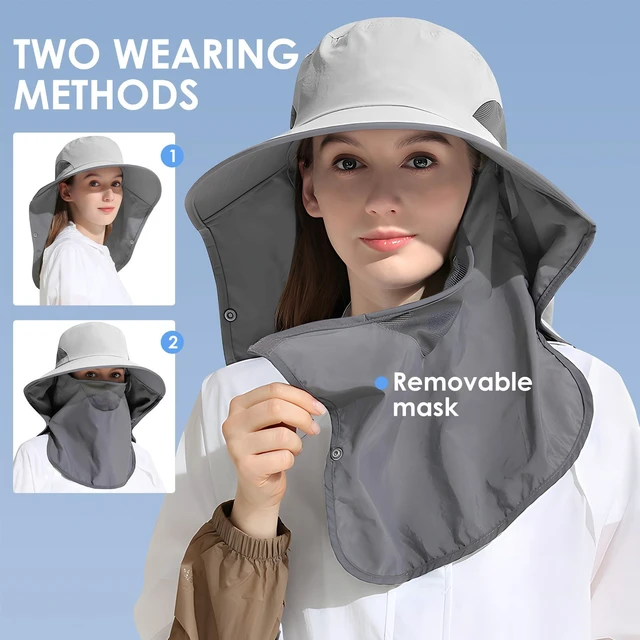 Alt view image 5 of 6 - Sun Hat with Detachable Neck and Face Flap, UPF 50+ UV Protection, Visor Fishing Hat for Men and Women