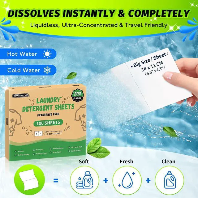 Alt view image 3 of 7 - Laundry Detergent Sheets 200 Loads Unscented Travel, Eco Friendly & Hypoallergenic for Sensitive Skin