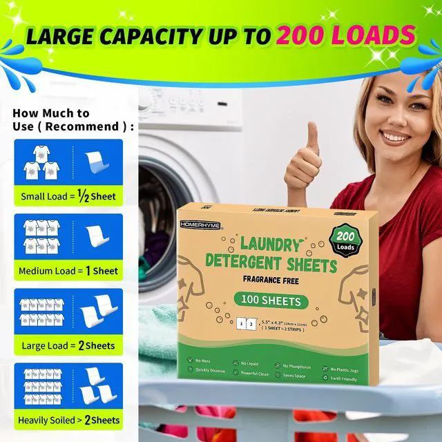 Alt view image 2 of 7 - Laundry Detergent Sheets 200 Loads Unscented Travel, Eco Friendly & Hypoallergenic for Sensitive Skin