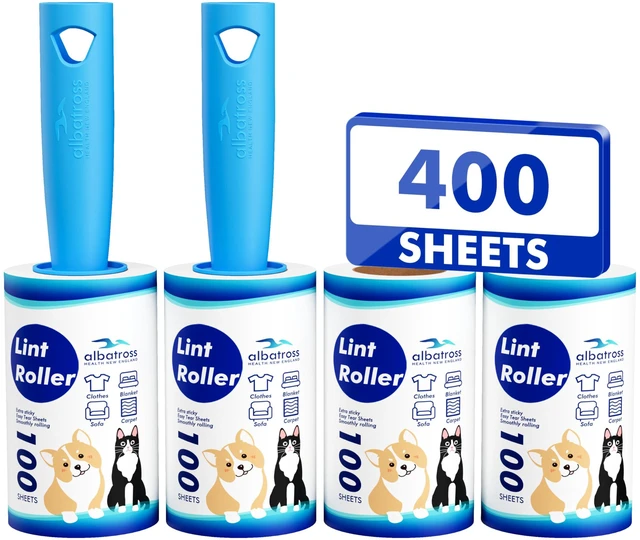Main image of 400 Sheets Lint Rollers for Pet Hair, Extra Sticky, 2 Handles, 4 Rollers