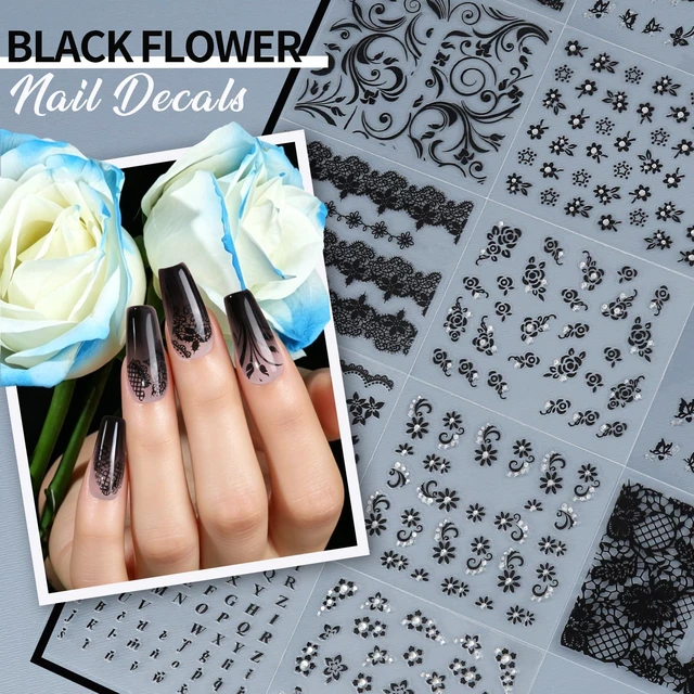 Alt view image 4 of 7 - Teenitor 3D Self Adhesive Flower Nail Stickers, 100 Sheets, 7 Styles, Silver & Gold, Black & White, for Kids Women