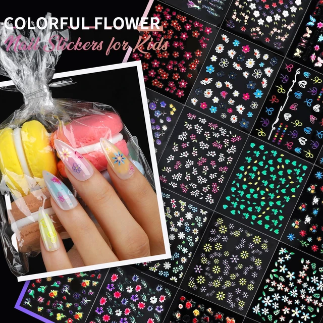 Alt view image 5 of 7 - Teenitor 3D Self Adhesive Flower Nail Stickers, 100 Sheets, 7 Styles, Silver & Gold, Black & White, for Kids Women