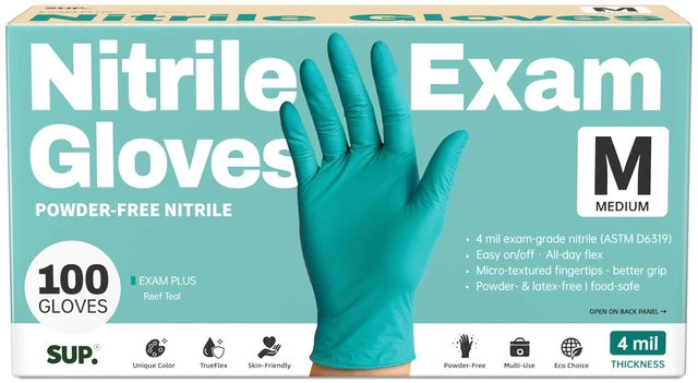 Main image of SUP Powder-Free Nitrile Exam Gloves, 100 Count, Food Safe, Latex-Free, Disposable, for Medical, Lab, Cooking, Cleaning, Teal