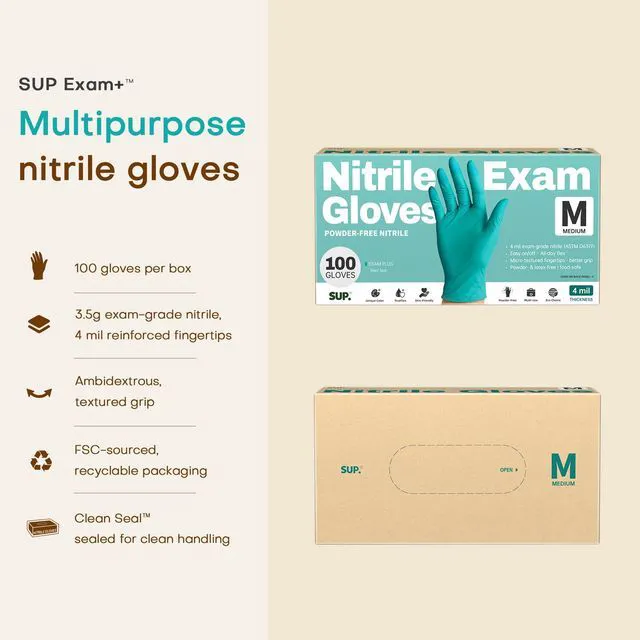 Alt view image 3 of 6 - SUP Powder-Free Nitrile Exam Gloves, 100 Count, Food Safe, Latex-Free, Disposable, for Medical, Lab, Cooking, Cleaning, Teal