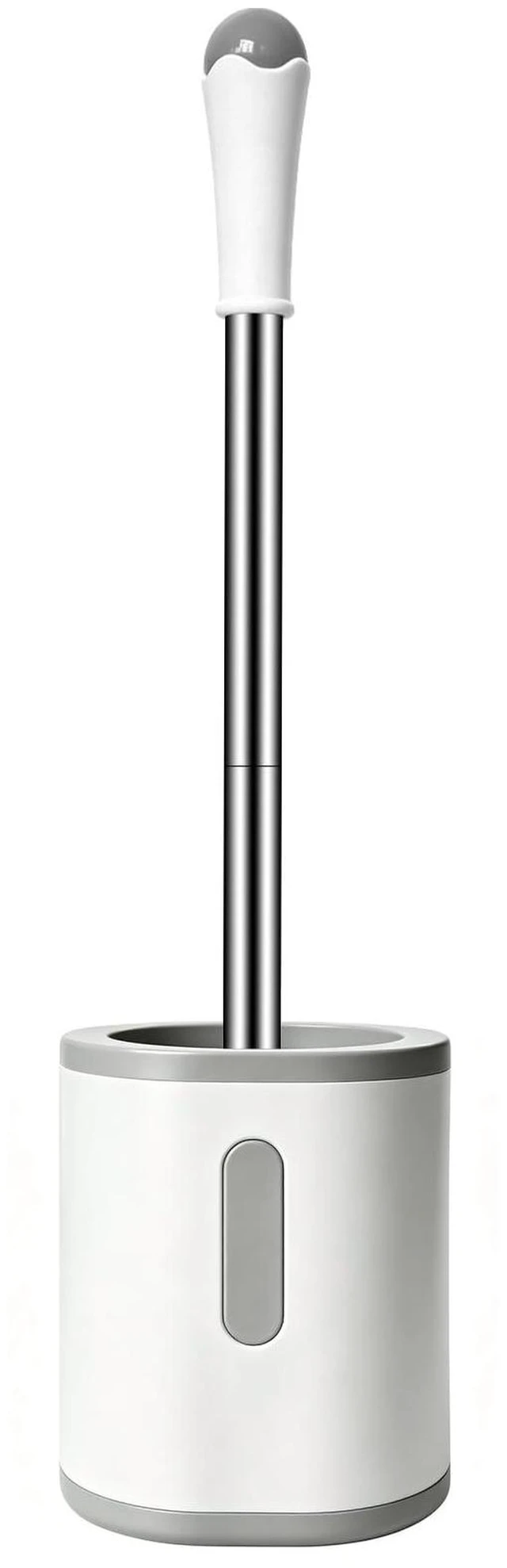 Main image of AONEZ Compact Toilet Brush & Holder, Stainless Steel Handle, Nylon Bristles, Deep Cleaning, Drip-Proof, Space Saving, Easy to Assemble, White & Grey