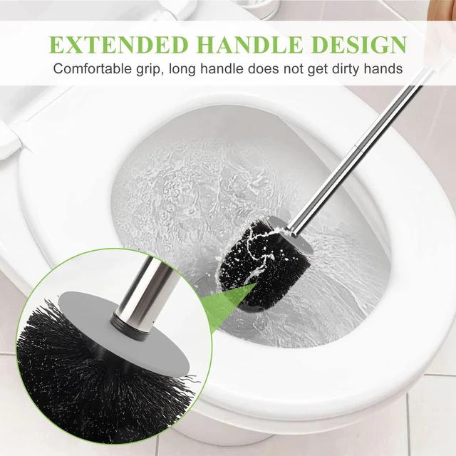 Alt view image 3 of 6 - AONEZ Compact Toilet Brush & Holder, Stainless Steel Handle, Nylon Bristles, Deep Cleaning, Drip-Proof, Space Saving, Easy to Assemble, White & Grey