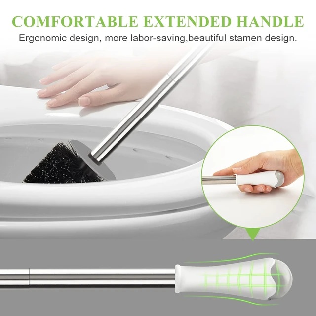 Alt view image 6 of 6 - AONEZ Compact Toilet Brush & Holder, Stainless Steel Handle, Nylon Bristles, Deep Cleaning, Drip-Proof, Space Saving, Easy to Assemble, White & Grey