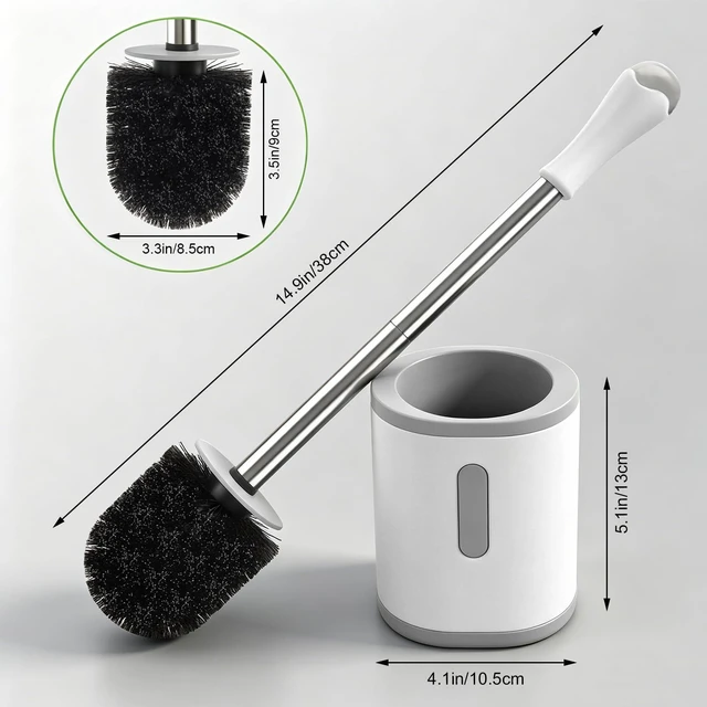 Alt view image 4 of 6 - AONEZ Compact Toilet Brush & Holder, Stainless Steel Handle, Nylon Bristles, Deep Cleaning, Drip-Proof, Space Saving, Easy to Assemble, White & Grey