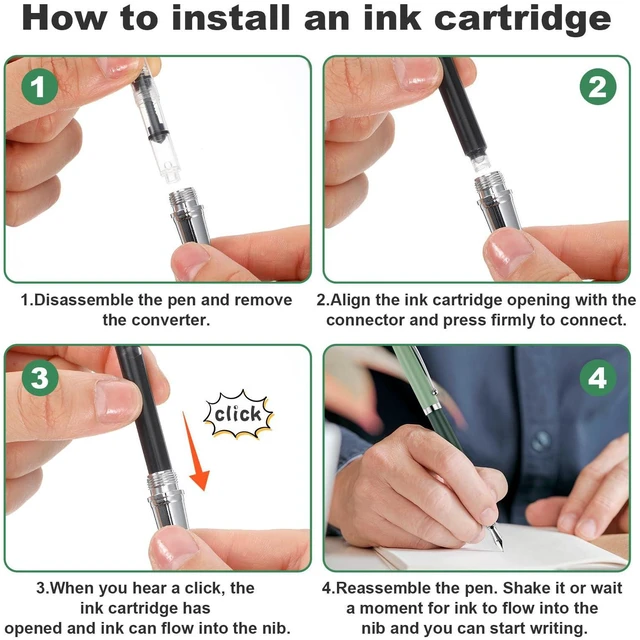 Alt view image 7 of 7 - Cobee Metal Fountain Pen, 0.5mm Fine Nib, 10 Black Ink Cartridges, Luxury Calligraphy Pen, Office School Supplies Gift (Green)