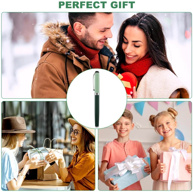 Alt view image 6 of 7 - Cobee Metal Fountain Pen, 0.5mm Fine Nib, 10 Black Ink Cartridges, Luxury Calligraphy Pen, Office School Supplies Gift (Green)