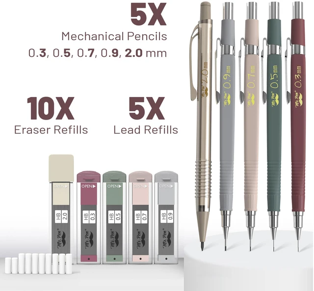 Alt view image 3 of 6 - Mr. Pen Art Mechanical Pencil Set, 5 Sizes (0.3, 0.5, 0.7, 0.9, 2.0mm)