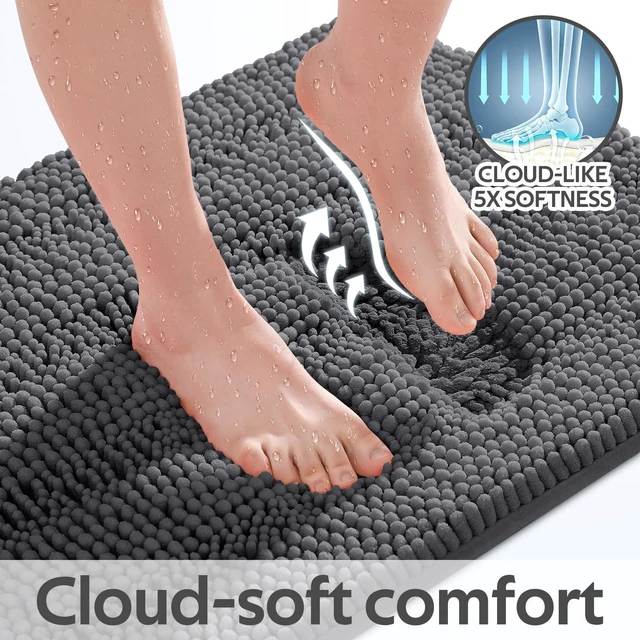 Alt view image 4 of 6 - ACCUMTEK 32"x20" Deep Grey Striped Ultra Soft Non-Slip Absorbent Plush Shaggy Chenille Bath Mat for Bathroom, Bedroom, Kitchen, Shower, Tub