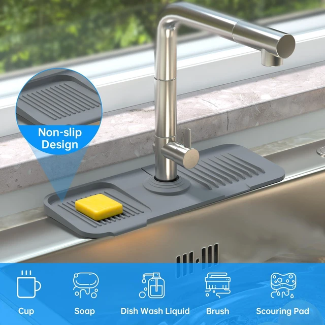Alt view image 5 of 7 - NiHome Silicone Faucet Splash Guard - Kitchen Sink Protector, Faucet Mat for RV Bathroom Laundry Room, Fits Faucets up to 2.5 Inches