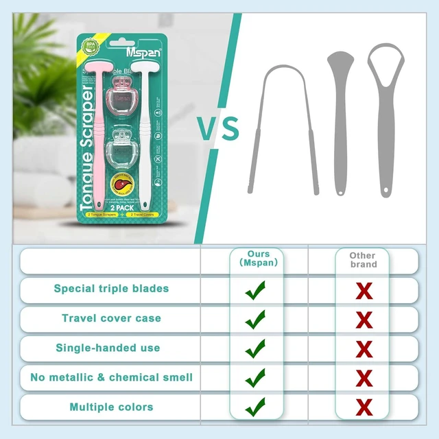 Alt view image 4 of 6 - Mspan Tongue Scraper Cleaner Brush with Plastic Travel Case Cover, 2 Pack, Pink White for Adults Kids