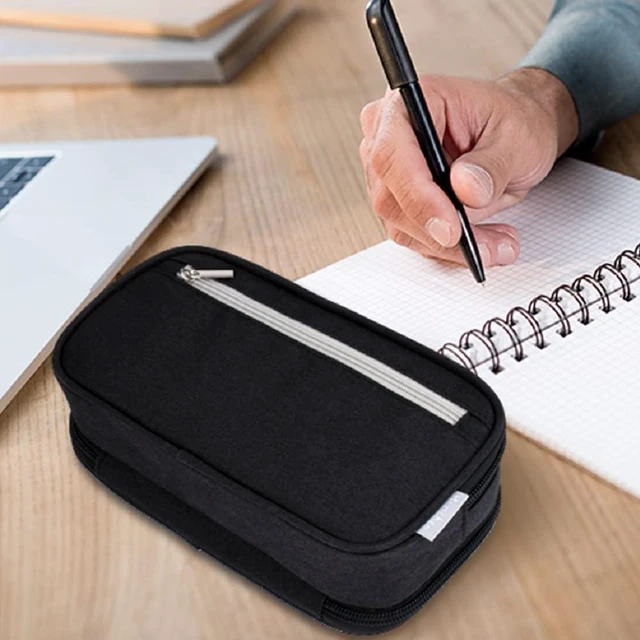 Alt view image 6 of 7 - Chelory Large Capacity Pencil Case with 3 Compartments, Pen Holder Marker Holder Portable Office Stationery Organizer, Makeup Cosmetic Bag for Men Women (Black)
