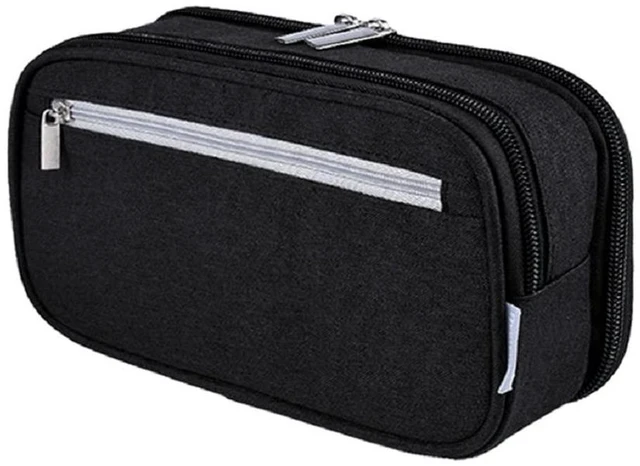 Alt view image 3 of 7 - Chelory Large Capacity Pencil Case with 3 Compartments, Pen Holder Marker Holder Portable Office Stationery Organizer, Makeup Cosmetic Bag for Men Women (Black)