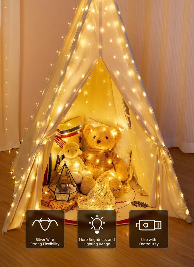 Alt view image 6 of 6 - Brightown 300 LED Fairy Curtain Lights, 9.8ft x 9.8ft Curtain String Lights