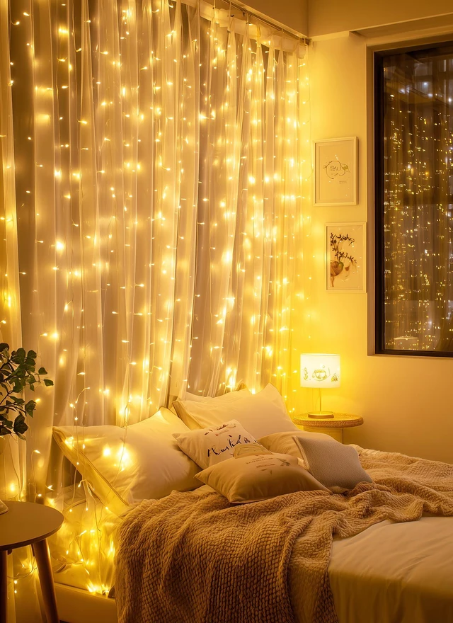 Alt view image 4 of 6 - Brightown 300 LED Fairy Curtain Lights, 9.8ft x 9.8ft Curtain String Lights