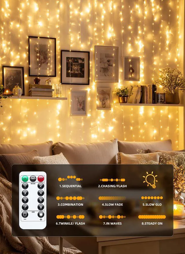 Alt view image 3 of 6 - Brightown 300 LED Fairy Curtain Lights, 9.8ft x 9.8ft Curtain String Lights