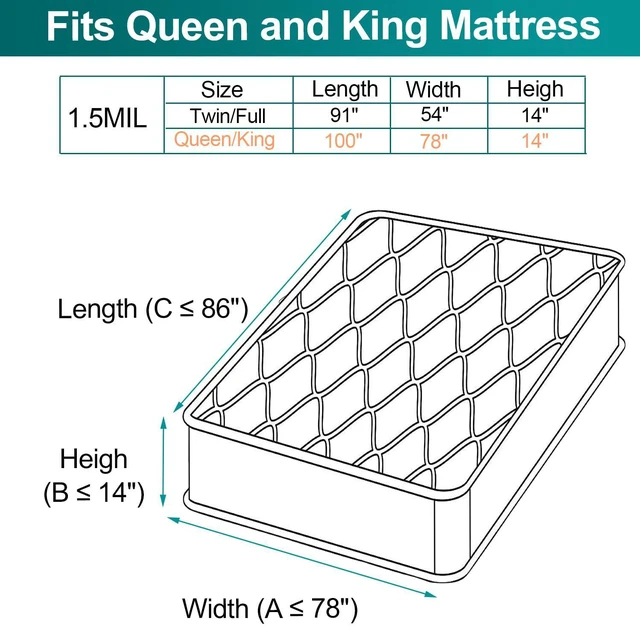Alt view image 2 of 7 - Mattress Bag for Moving Storage, Plastic Mattress Protector Cover, Queen and King Size, 1 Pack