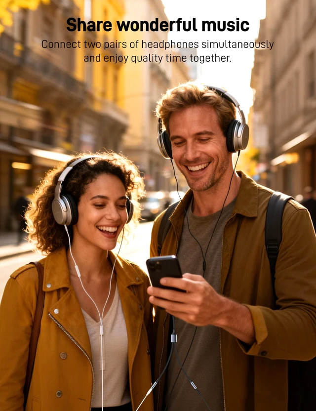 Alt view image 2 of 7 - USB-C to Dual 3.5mm Female Headphone Microphone Splitter Adapter for iPhone 17 16 15 Pro Max, Samsung Galaxy S25 S24, Pixel, Note