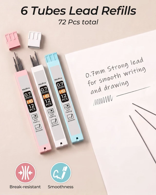 Alt view image 2 of 6 - Nicpro 0.7mm Cute Mechanical Pencil Set with Case, 3-Pack