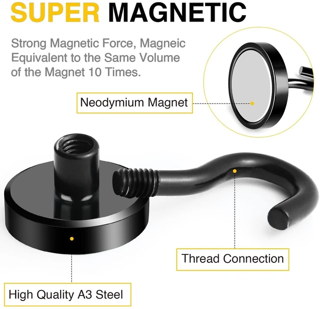 Alt view image 4 of 6 - DIYMAG 50lbs Heavy Duty Magnetic Hooks, Black, 6 Pack
