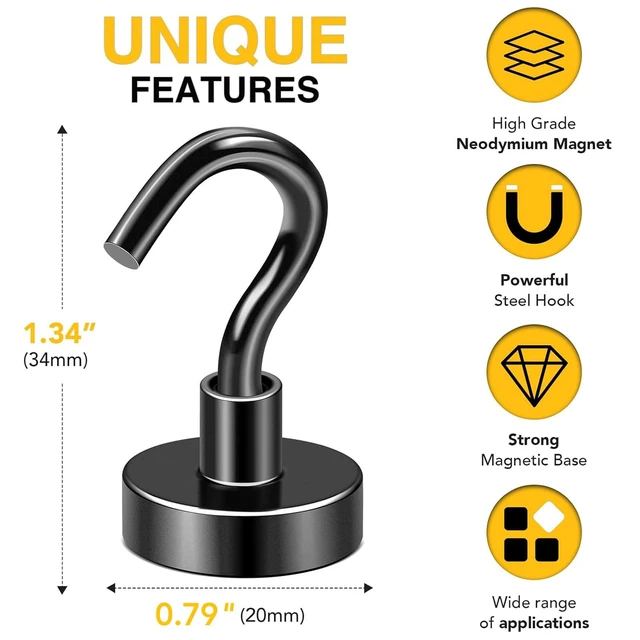 Alt view image 6 of 6 - DIYMAG 50lbs Heavy Duty Magnetic Hooks, Black, 6 Pack