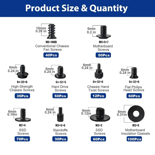 Alt view image 7 of 7 - 507Pcs Professional Computer Screws Assortment Kit, Motherboard Screws, Standoffs, PC Case, SSD, Hard Drive, Fan, CD-ROM Screws, for DIY PC Build and Repair