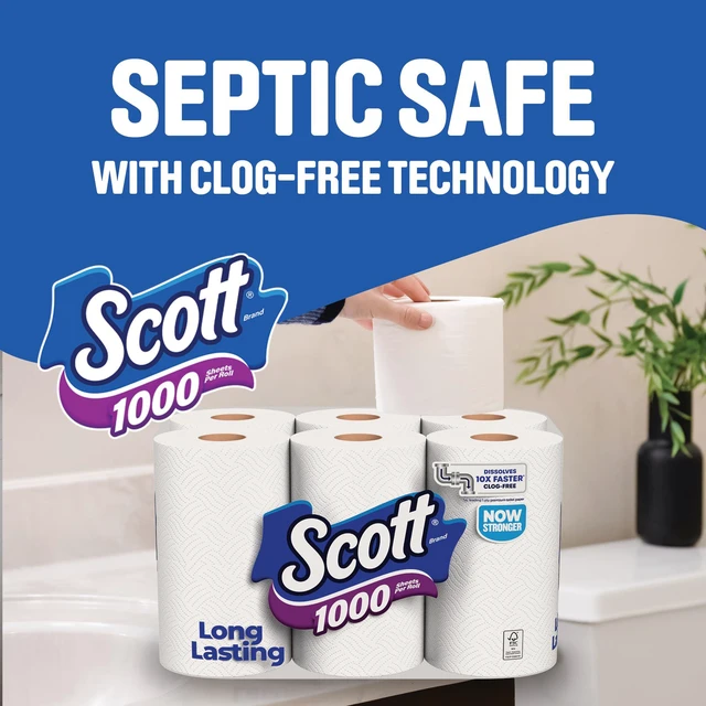 Alt view image 3 of 6 - Scott 1000 1-Ply Toilet Paper, 8 Rolls, Septic-Safe