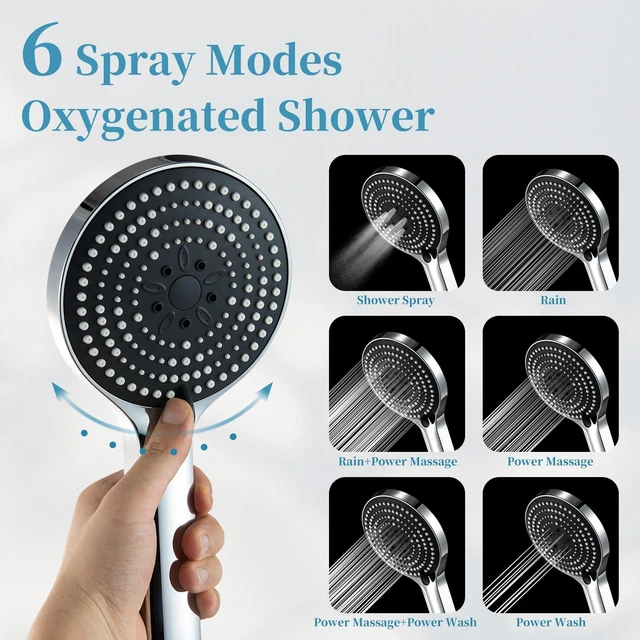 Alt view image 7 of 7 - OFFO 6-Mode High Pressure Handheld Shower Head, Chrome Finish, High Flow Boosting Sprayer for Low Water Pressure