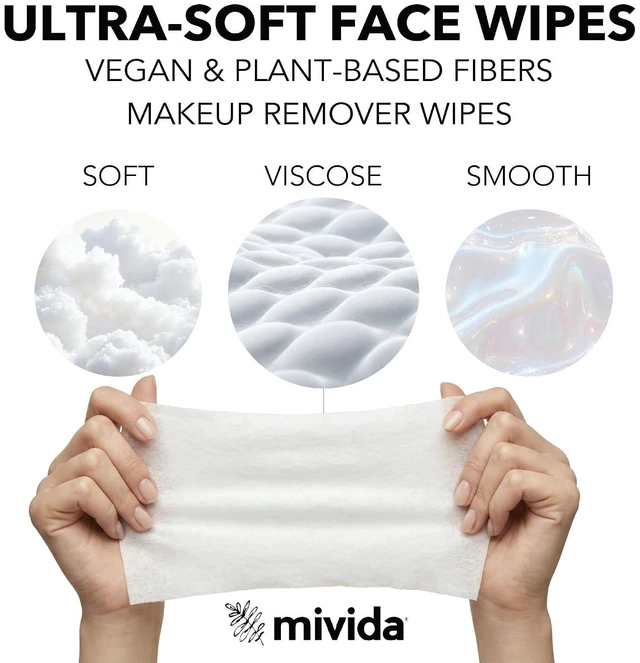 Alt view image 5 of 6 - Mivida Hypoallergenic Makeup Remover Wipes with Hyaluronic Acid, Dermatologist Tested, Alcohol & Fragrance Free, for Sensitive Skin, Travel Friendly, 2 x 25 Count