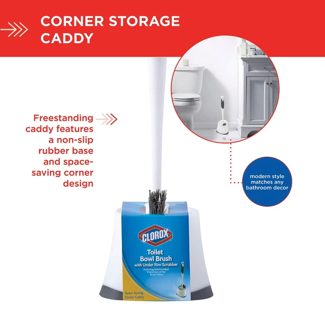 Alt view image 3 of 4 - Clorox Corner Toilet Bowl Brush with Under Rim Scrubber, Corner Storage Caddy, White