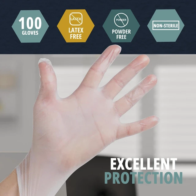 Alt view image 3 of 7 - MED PRIDE Medical Vinyl Examination Gloves, Large, 100-Count, Latex & Rubber Free, Ultra-Strong, Clear, Powder-Free, Disposable for Healthcare & Food Handling