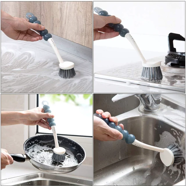 Alt view image 5 of 6 - 4-Pack Dish Brush Set with Handle, Stiff Bristle Kitchen Scrub Brushes, Multi-Purpose Cleaning Brushes for Dishes, Pots, Sinks, Bottles, Grout Lines and Bathroom Surfaces